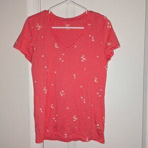 *3 FOR $9* GAP Favorite T V-Neck Floral Coral Flower Print Tee Top T-Shirt M